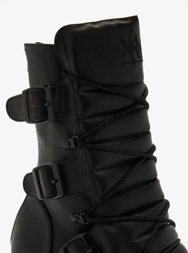 YRU Black Motorcycle Combat Platform Boots