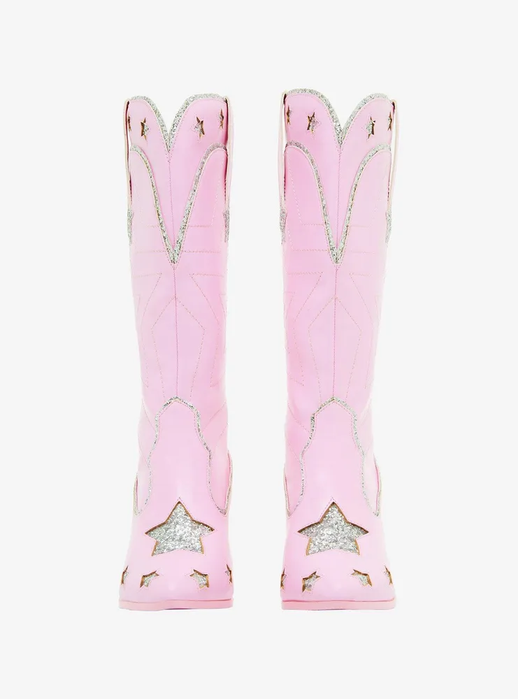 YRU Pink Glitter Star Cowgirl Boots