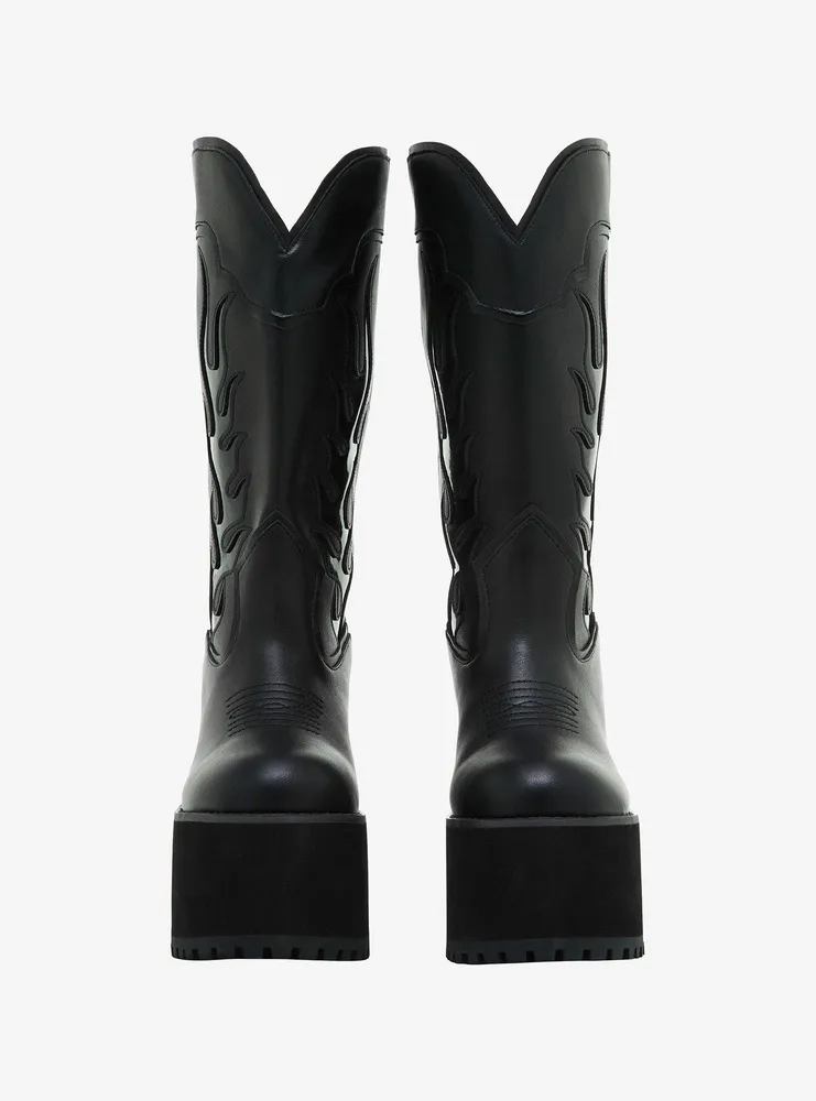 Cowboy High - Black, Platform cowboy boot