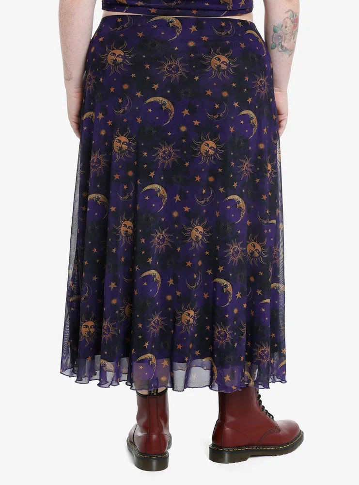 Cosmic Aura Celestial Mesh Midi Skirt Plus