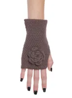 Brown Crochet Rose Fingerless Gloves