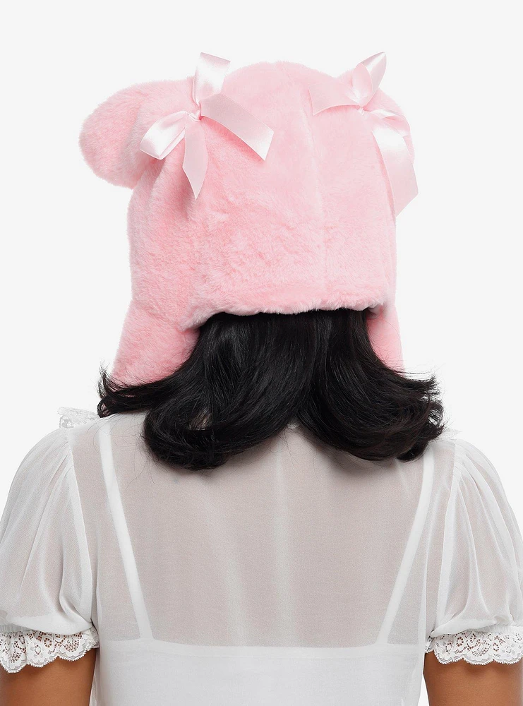 Pink Bunny Fuzzy Tassel Beanie With Movable Ears