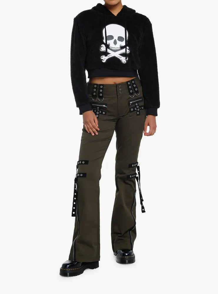 Social Collision Skull & Crossbones Girls Fuzzy Crop Hoodie