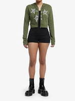 Social Collision Green Spiral Star Girls Crop Hoodie