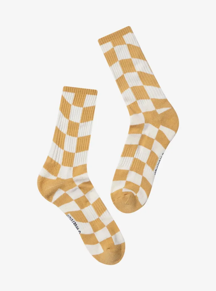 Harry Potter Hufflepuff Crest Checkered Crew Socks - BoxLunch Exclusive