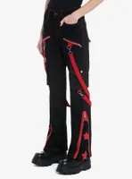 Black & Red Star Suspender Flare Pants