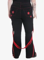 Social Collision Black & Red Star Suspender Flare Pants Plus