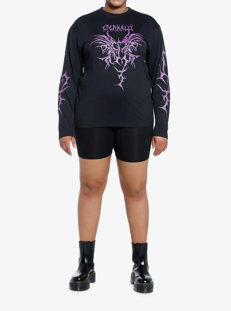 Black & Purple Eternal Butterfly Girls Long-Sleeve T-Shirt Plus