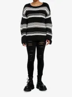 Black & Cream Stripe Boatneck Girls Knit Sweater
