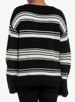 Black & Cream Stripe Boatneck Girls Knit Sweater