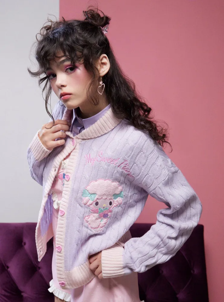 My Melody & Sweet Piano Cable Knit Girls Cardigan