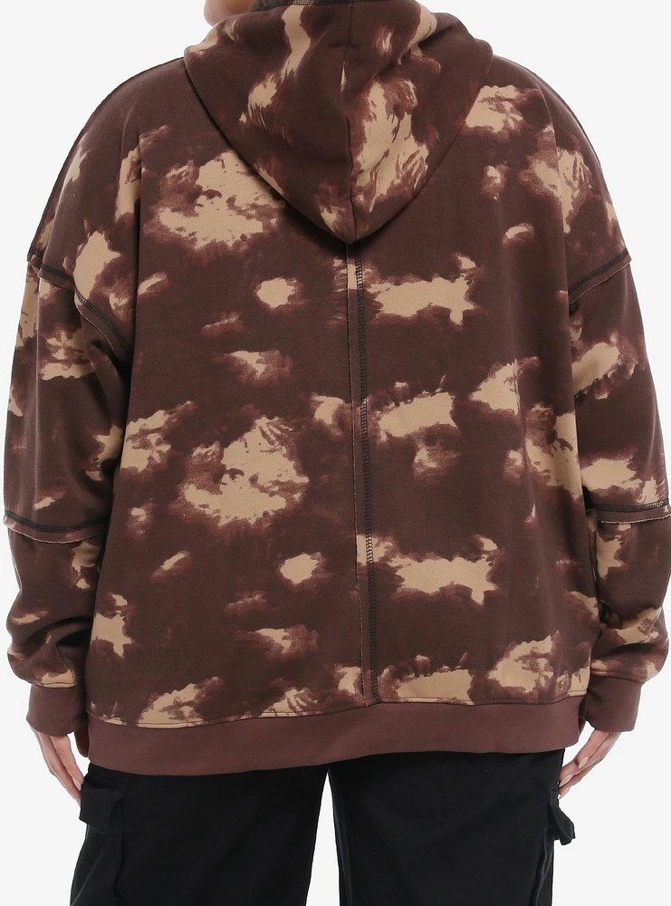 Skull Brown Wash Girls Hoodie Plus