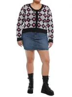 Black & Grey Argyle Heart Girls Cardigan Plus