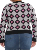 Black & Grey Argyle Heart Girls Cardigan Plus