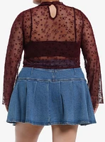 Maroon Floral Mesh Girls Long-Sleeve Twofer Plus