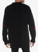 Black Distressed Red Stitch Sweater