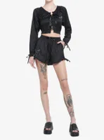 Goth Black Pinstripe Girls Lounge Top