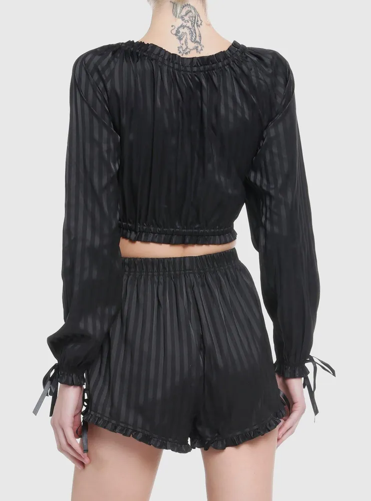 Goth Black Pinstripe Girls Lounge Top