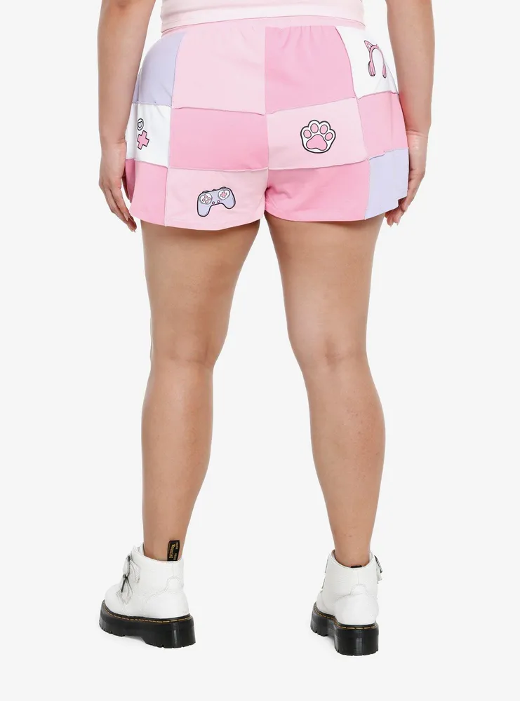 Pink Gamer Patch Girls Lounge Shorts Plus