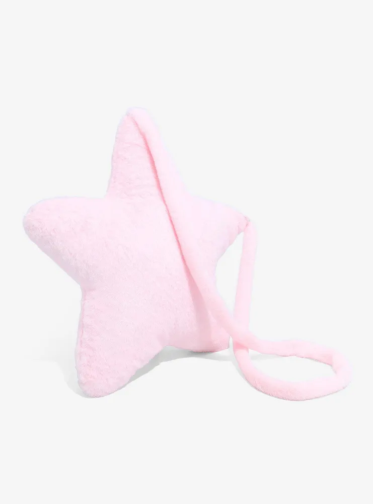Pastel Pink Star Plush Crossbody Bag