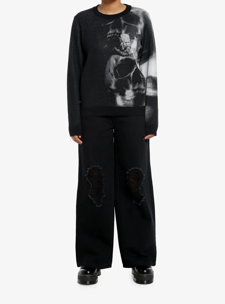 Social Collision Blurry Skull Girls Knit Sweater