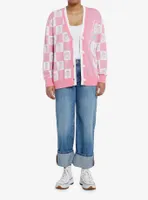 Sweet Society Pink Bunny Checkered Split Girls Cardigan