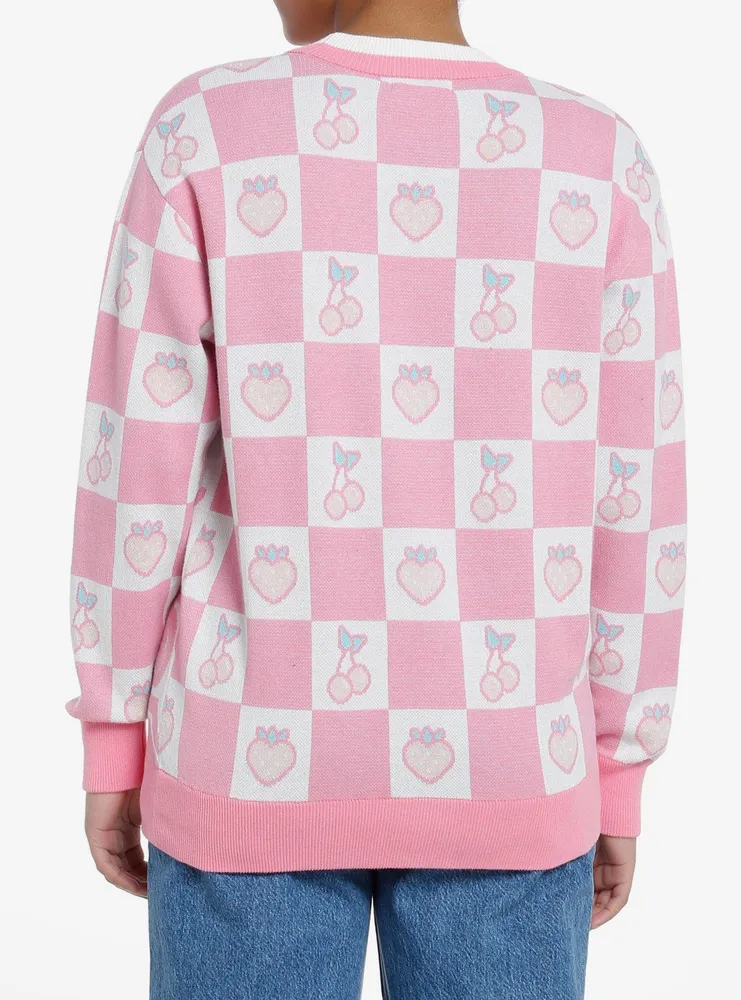 Sweet Society Pink Bunny Checkered Split Girls Cardigan