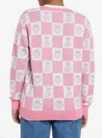 Sweet Society Pink Bunny Checkered Split Girls Cardigan