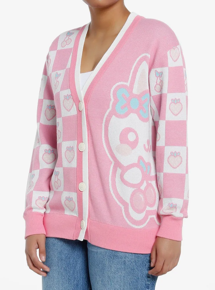 Sweet Society Pink Bunny Checkered Split Girls Cardigan