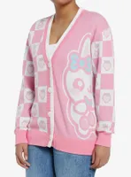 Sweet Society Pink Bunny Checkered Split Girls Cardigan