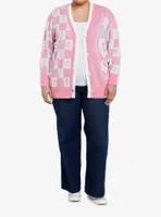 Sweet Society Pink Bunny Checkered Split Girls Cardigan Plus