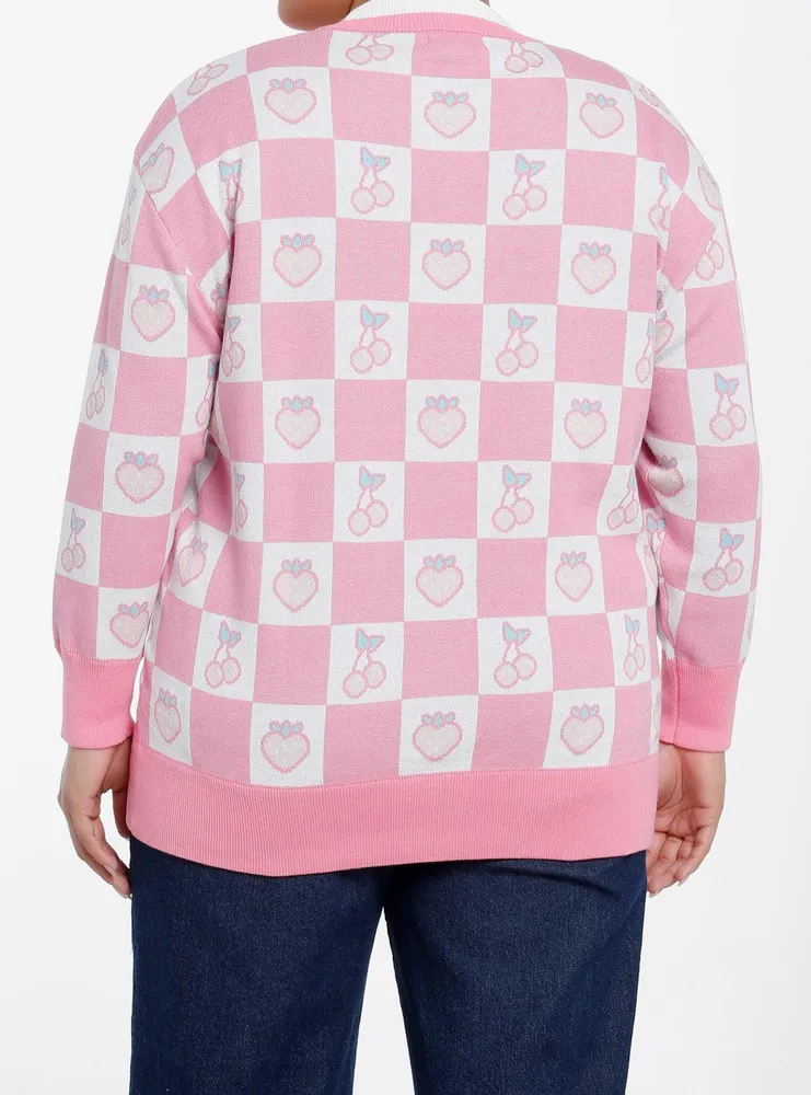 Sweet Society Pink Bunny Checkered Split Girls Cardigan Plus