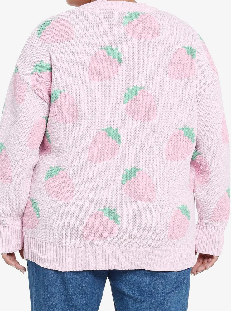 Sweet Society Pastel Pink Strawberries Girls Cardigan Plus