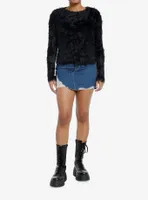 Social Collision Black Fuzzy Shag Girls Sweater