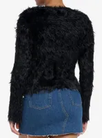 Social Collision Black Fuzzy Shag Girls Sweater