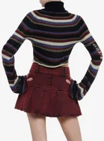 Social Collision Distressed Multicolor Stripe Girls Crop Turtleneck