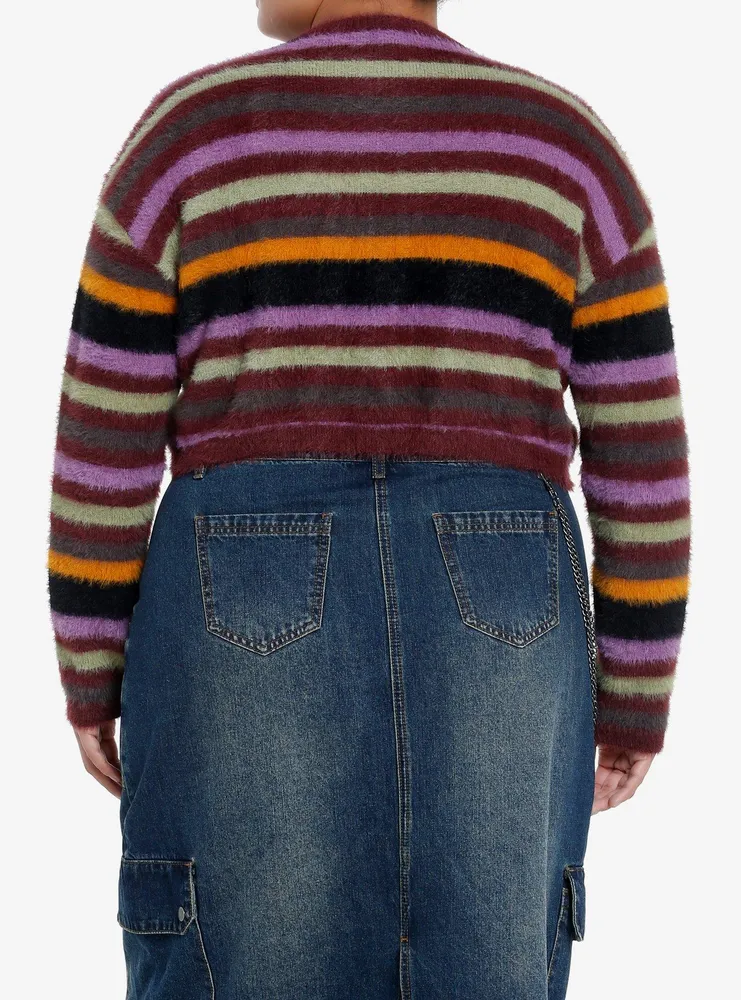 Social Collision Fuzzy Multicolor Stripe Star Girls Crop Sweater Plus