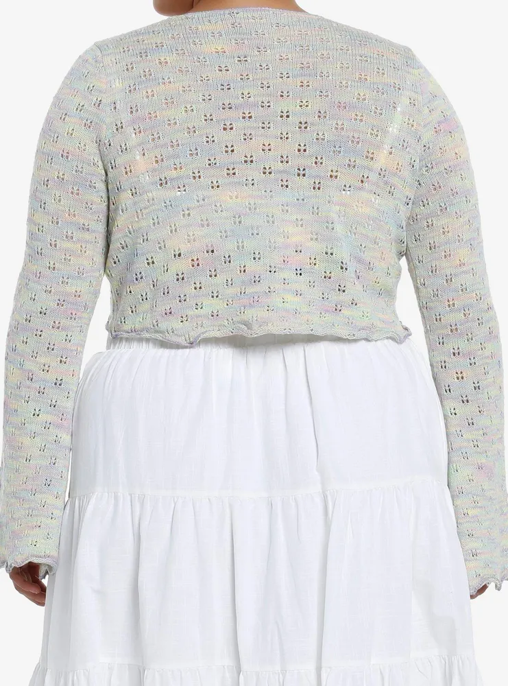 Thorn & Fable Pastel Rainbow Girls Bell Sleeve Knit Shrug Plus