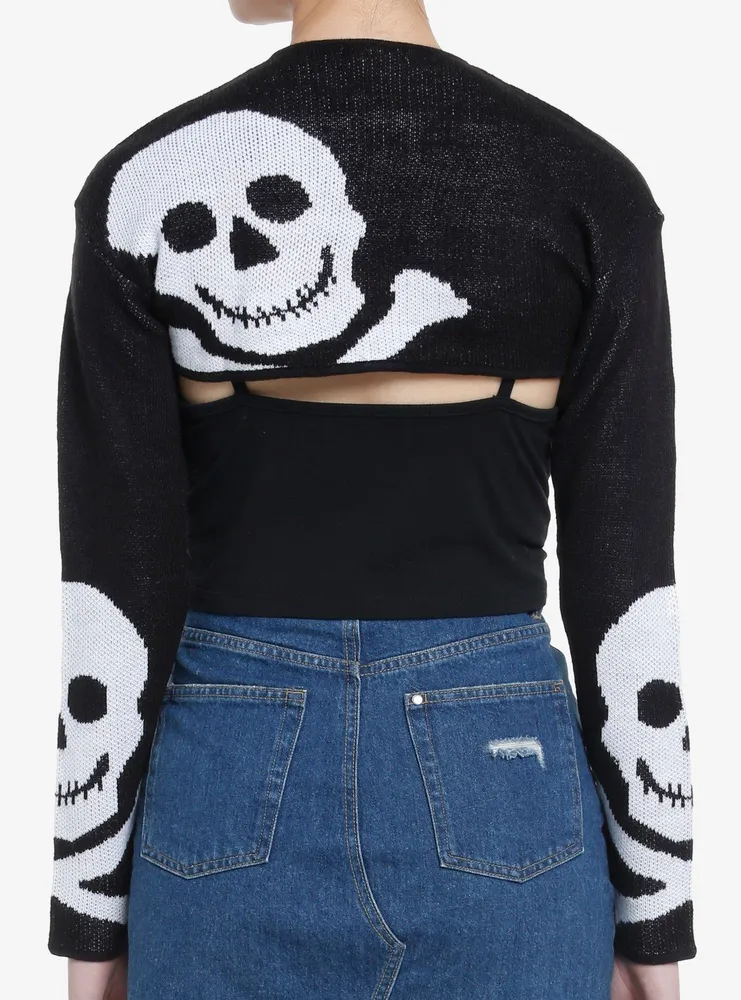 Social Collision Skull Bolero Girls Crop Knit Shrug