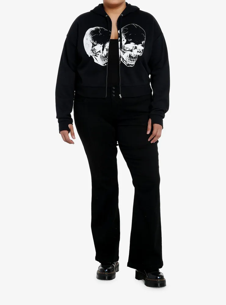 Cosmic Aura Double Skull Strange & Unusual Girls Crop Hoodie Plus