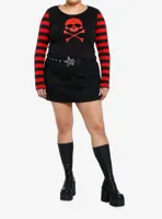 Social Collision Red Skull Striped Girls Long-Sleeve Top Plus