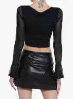 Cosmic Aura Black Corset Mesh Girls Long-Sleeve Crop Top