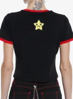 Social Collision Gamer Skull Mushroom Girls Ringer Crop T-Shirt