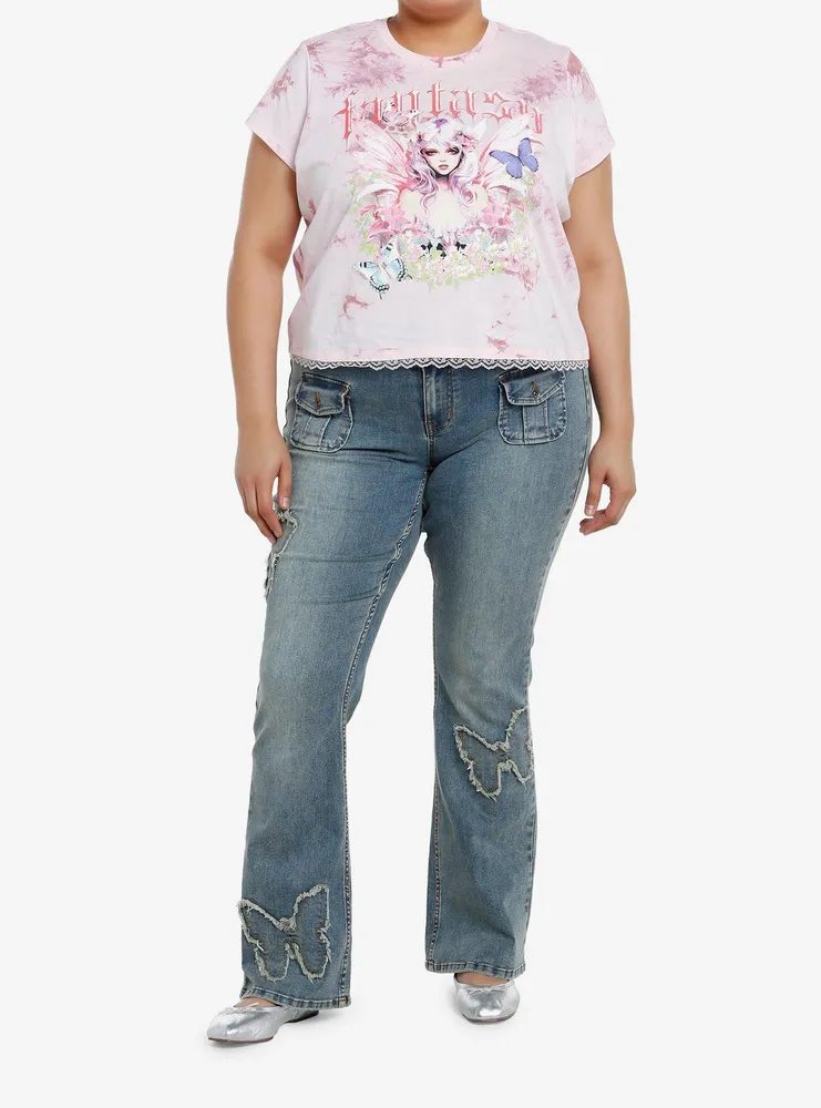 Thorn & Fable Fantasy Fairy Lace Tie-Dye Crop Girls T-Shirt Plus