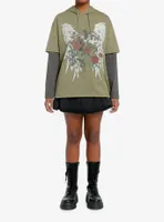 Social Collision Angel Wings Twofer Hooded Girls Long-Sleeve T-Shirt