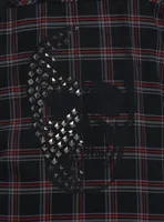 Social Collision Black & Red Plaid Skull Stud Girls Flannel Button-Up Plus