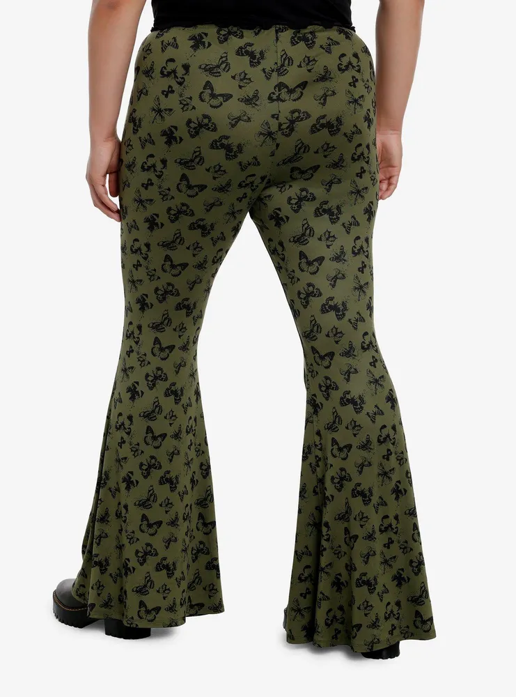 Thorn & Fable Green Black Butterfly Flare Leggings Plus