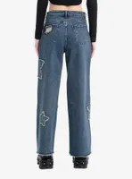 Social Collision Star Patch Wide Leg Denim Jeans