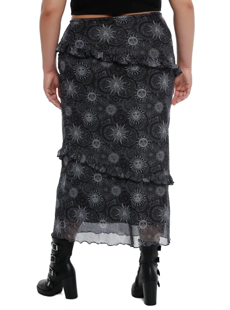 Cosmic Aura Celestial Ruffle Tiered Midi Skirt Plus