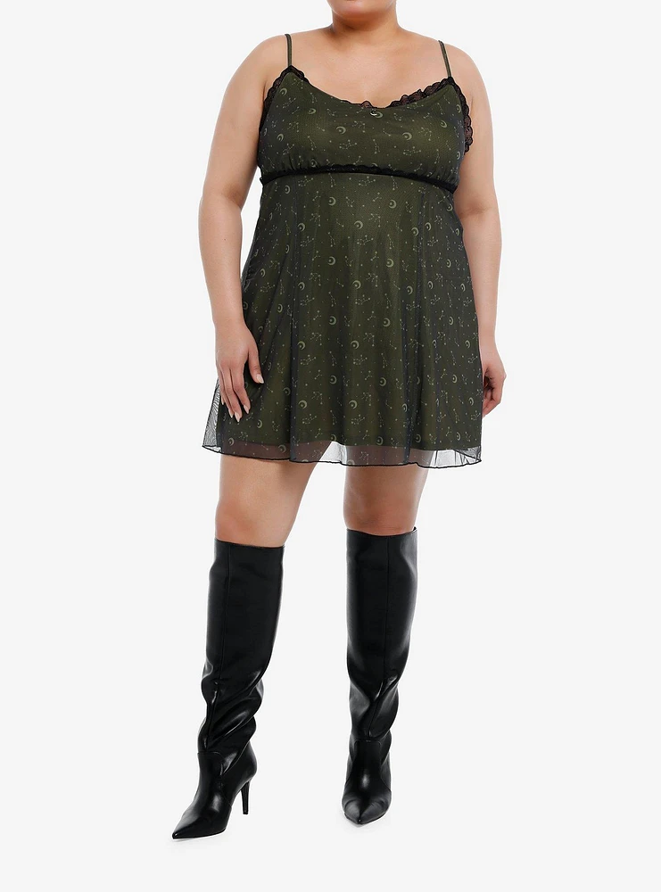 Cosmic Aura Constellation Black Lace Mini Dress Plus